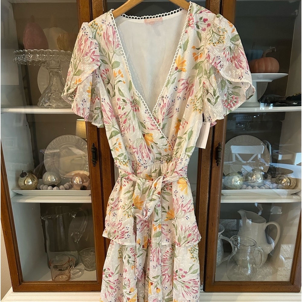Floral Midi Dress with Ruffle Sleeves